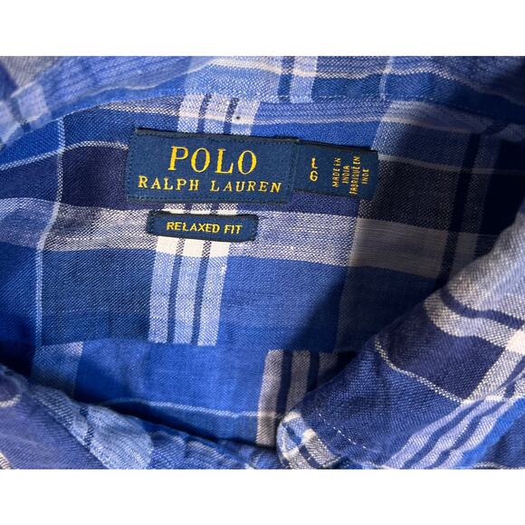 Polo Ralph Lauren Mens Large Blue 100% Linen Shirt Relaxed Fit Classic Preppy - Picture 3 of 7
